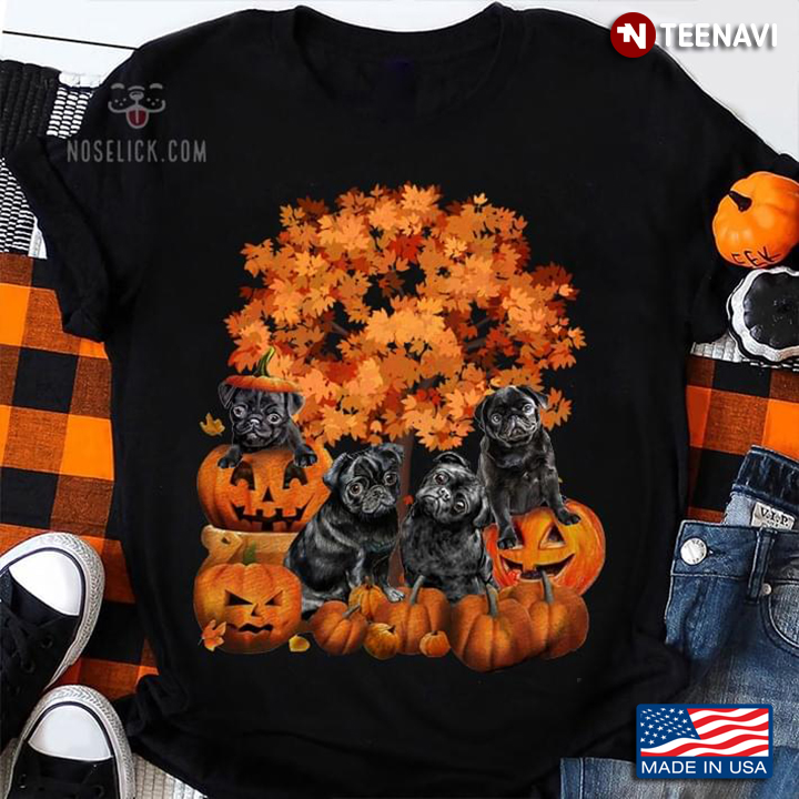 Black Pugs And Pumpkins Dog Lover For Halloween