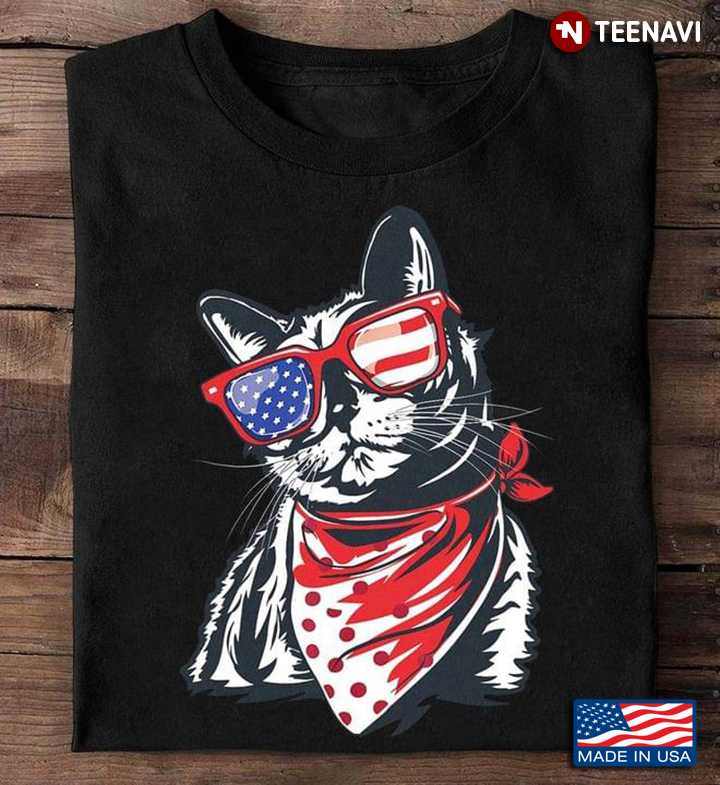 Cat With American Flag Glasses Patriotic For Cat Lover