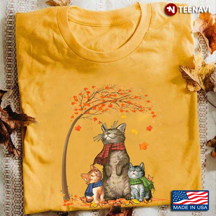 Three Cute Cats Fall Autumn For Cat Lover