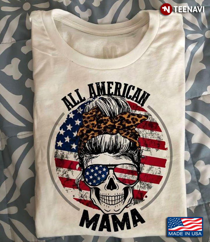 All American Mama Woman With Leopard Headband And American Flag Glasses For Mother's Day