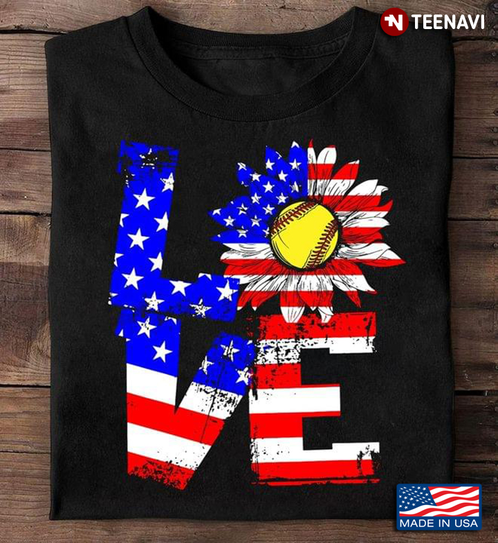 Love Sunflower Softball American Flag