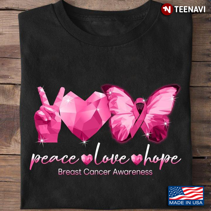 Peace Love Hope Breast Cancer Awareness Butterfly Pink Ribbon