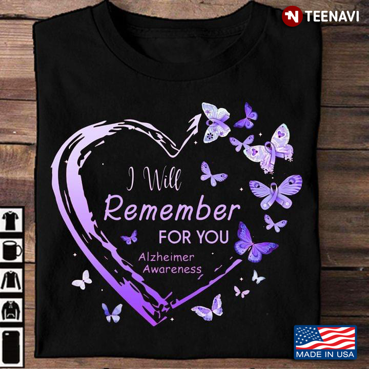 I Will Remember For You Alzheimer Awareness Heart With Butterflies And Purple Ribbon