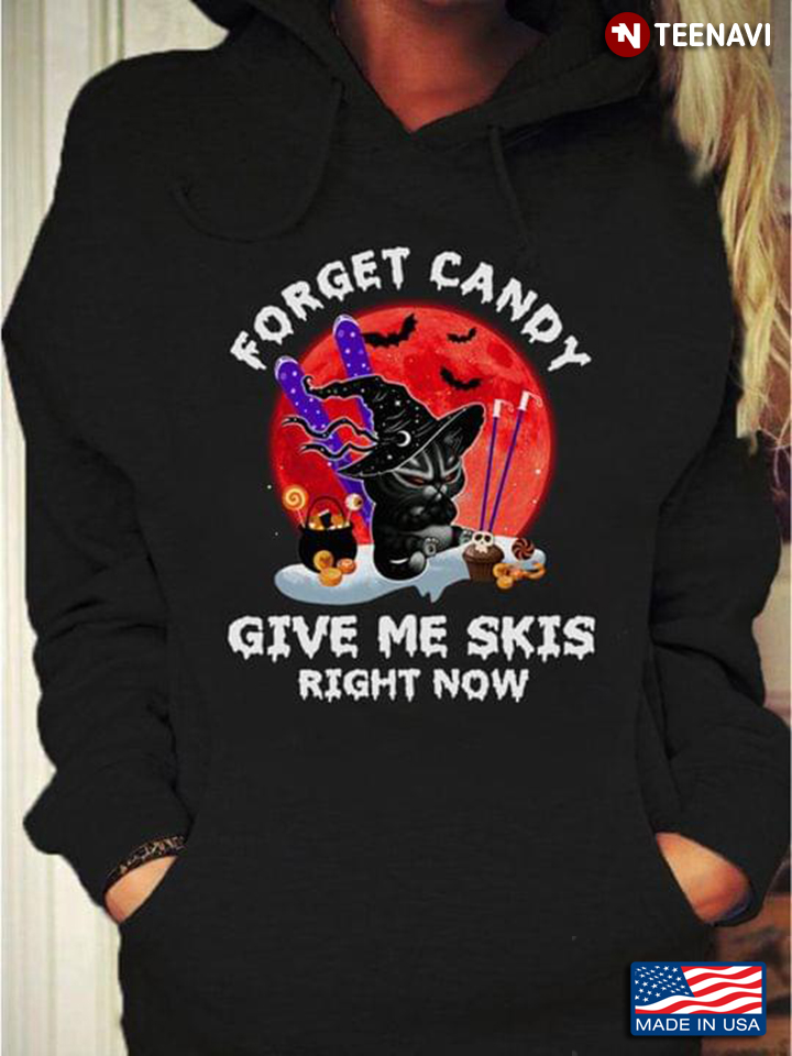 Forget Candy Give Me Skis Right Now Black Cat Witch Skiing For Halloween