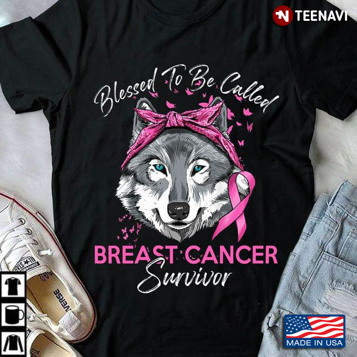 Blessed To Be Called Breast Cancer Survivor Wolf With Pink Headband And Pink Ribbon