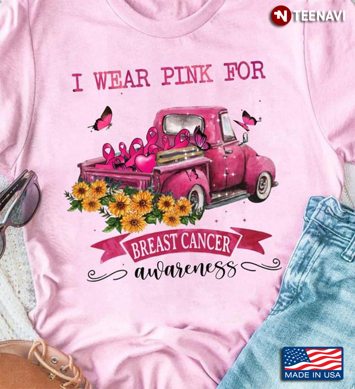 I Wear Pink For Breast Cancer Awareness Butterfly And Pink Ribbons On Car