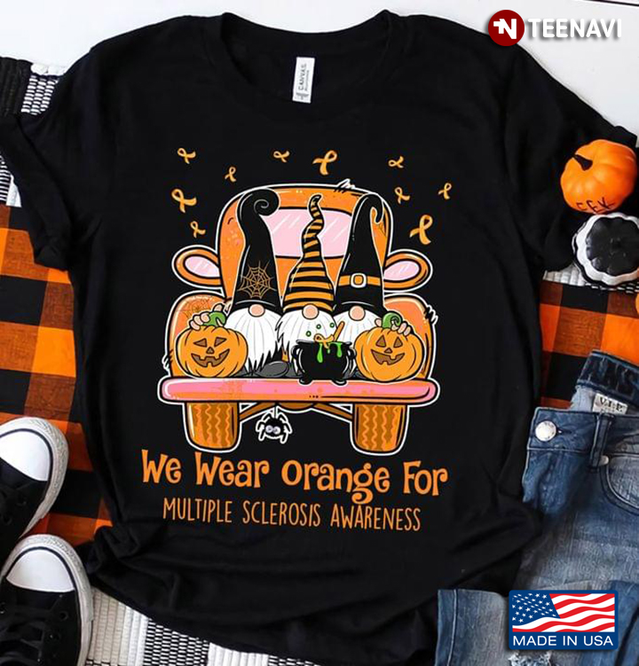 We Wear Orange For Multiple Sclerosis Awareness Gnomes And Pumpkins On Orange Car
