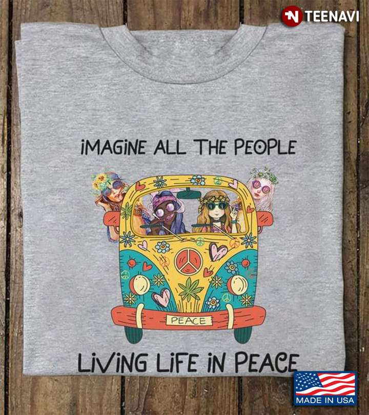 Imagine All The People Living Life In Peace Hippie Girls And Black Girl On Hippie Van
