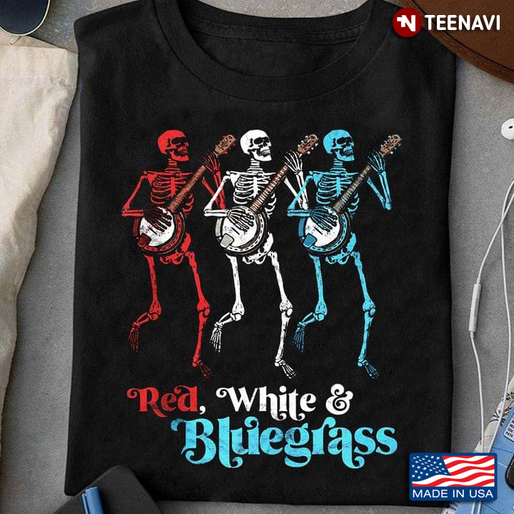 Red White And Bluegrass Skeletons Playing Banjos For Music Lover