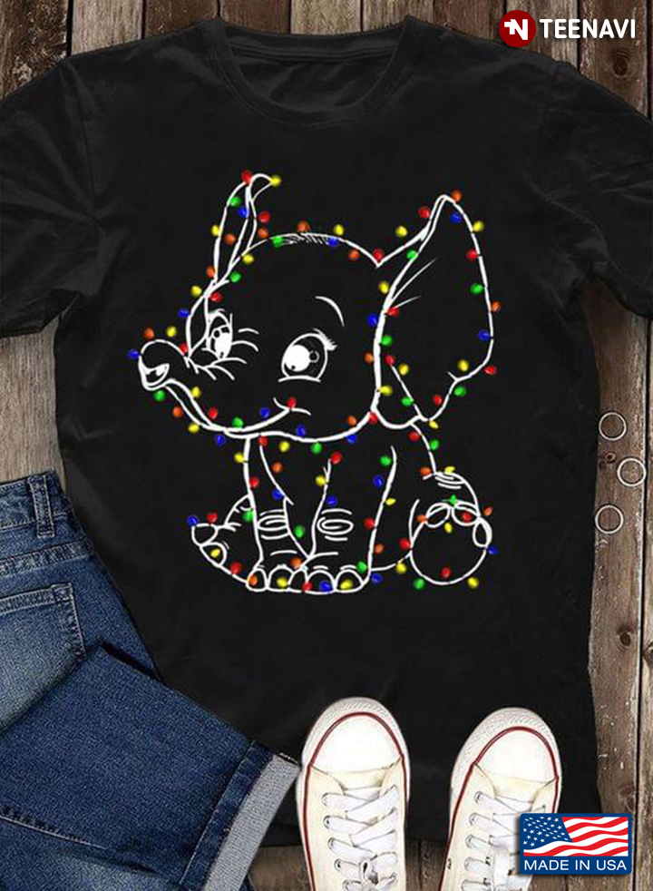 Cute Baby Elephant With Fairy Lights For Animal Lover