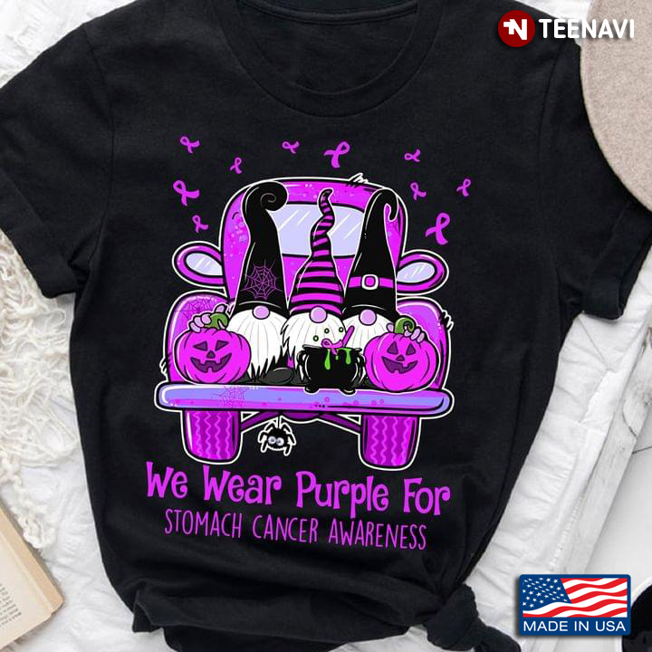 We Wear Purple For Stomach Cancer Awareness Gnomes And Pumpkins On Purple Car