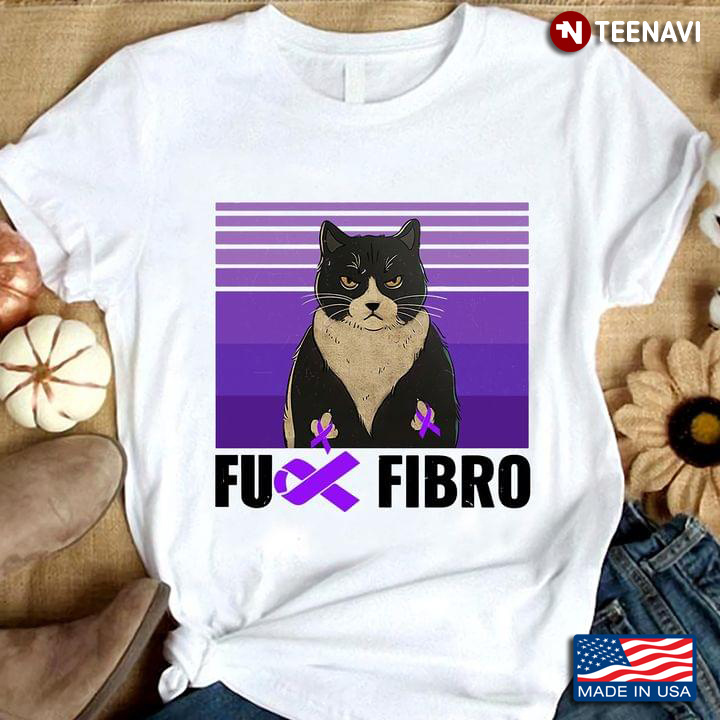 Vintage Cat With Purple Ribbons Fuck Fibro Fibromyalgia Awareness