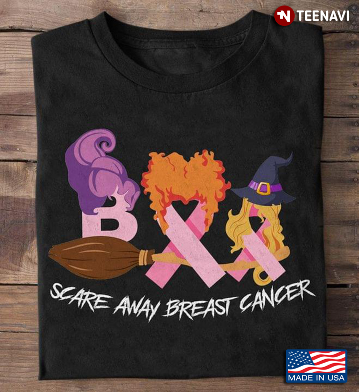 Scare Away Breast Cancer Hocus Pocus Broom For Halloween T-Shirt