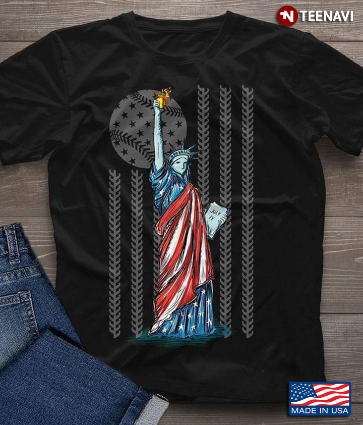 Statue Of Liberty American Flag Softball Happy Independence Day For 4th Of July