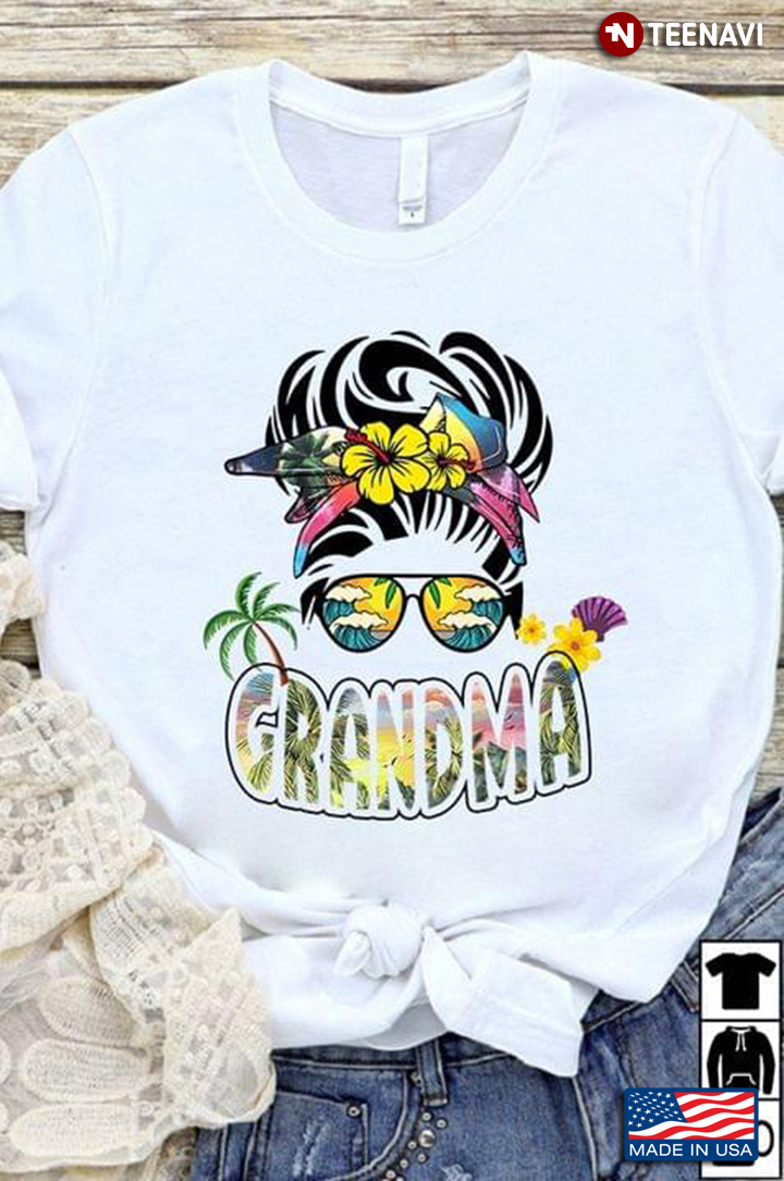 Grandma Woman With With Floral Headband And Beach Glasses
