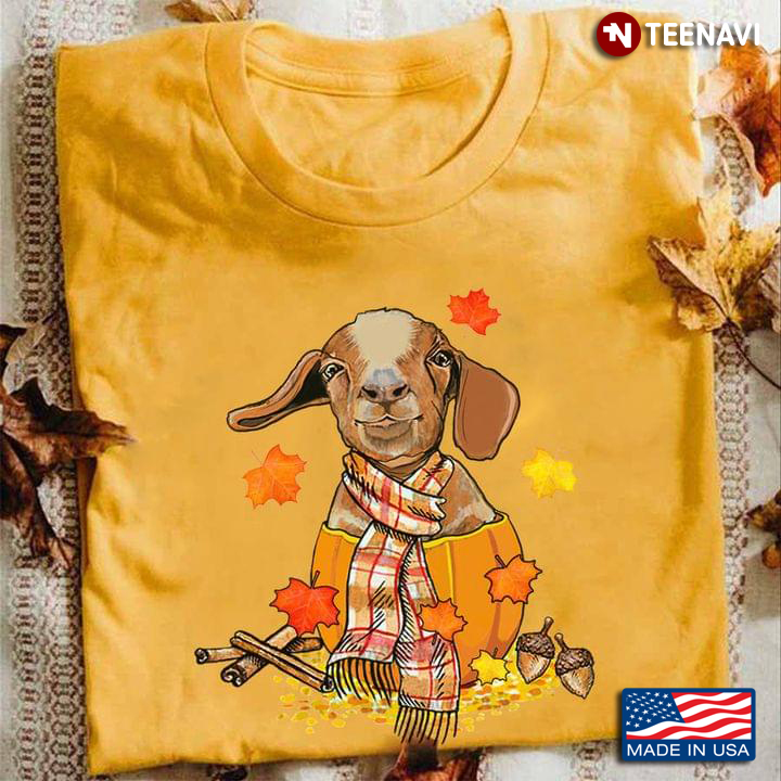 Goat With Scarf In Pumpkin Autumn For Animal Lover