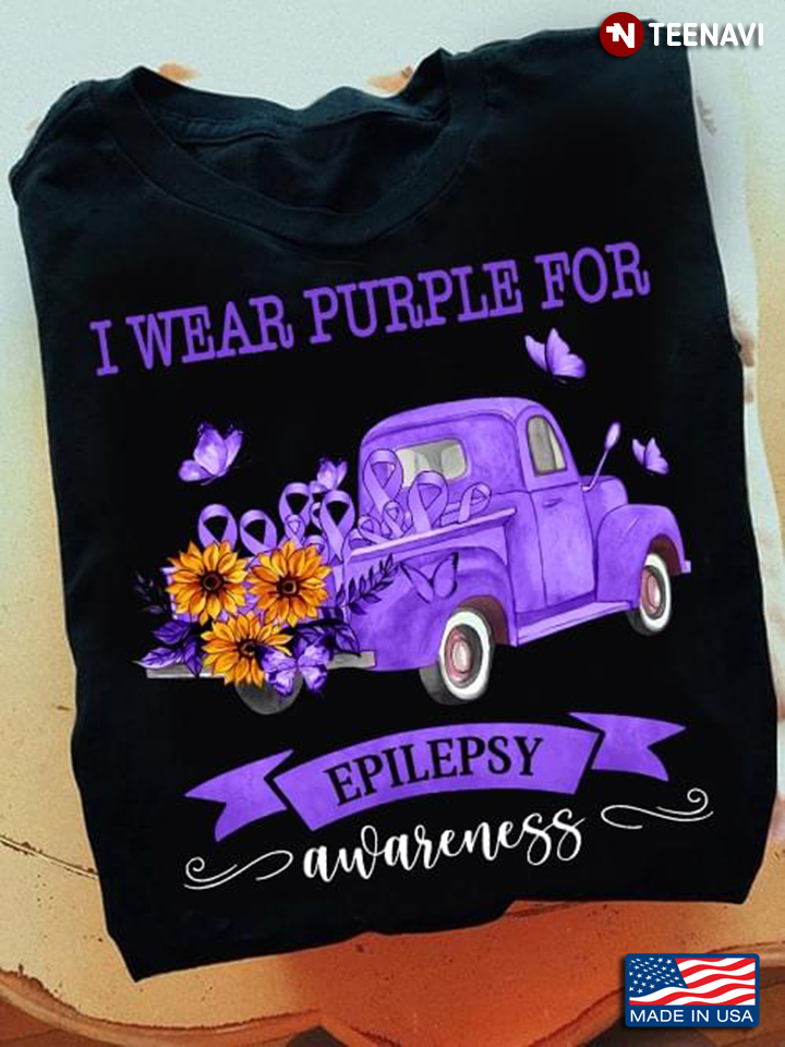 I Wear Purple For Epilepsy Awareness Butterflies Sunflowers And Purple Ribbons On Purple Car