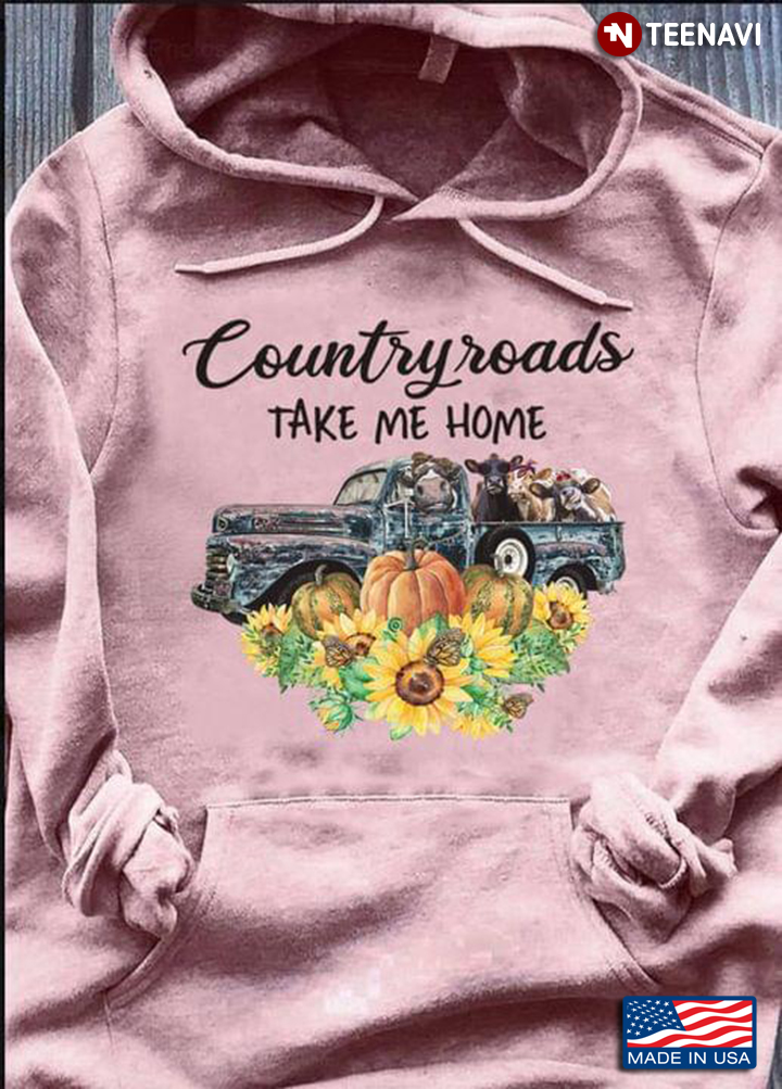 Country Roads Take Me Home Cows On Car And Pumpkins