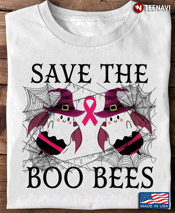 Save The Boo Bees Breast Cancer Awareness Boo Bee Witch For Halloween T-Shirt