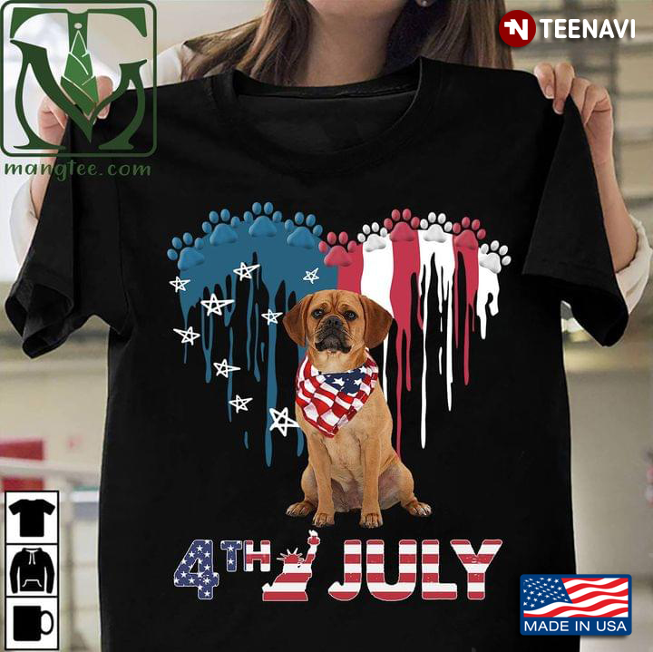 Puggle With Heart American Flag 4th Of July Happy Independence Day
