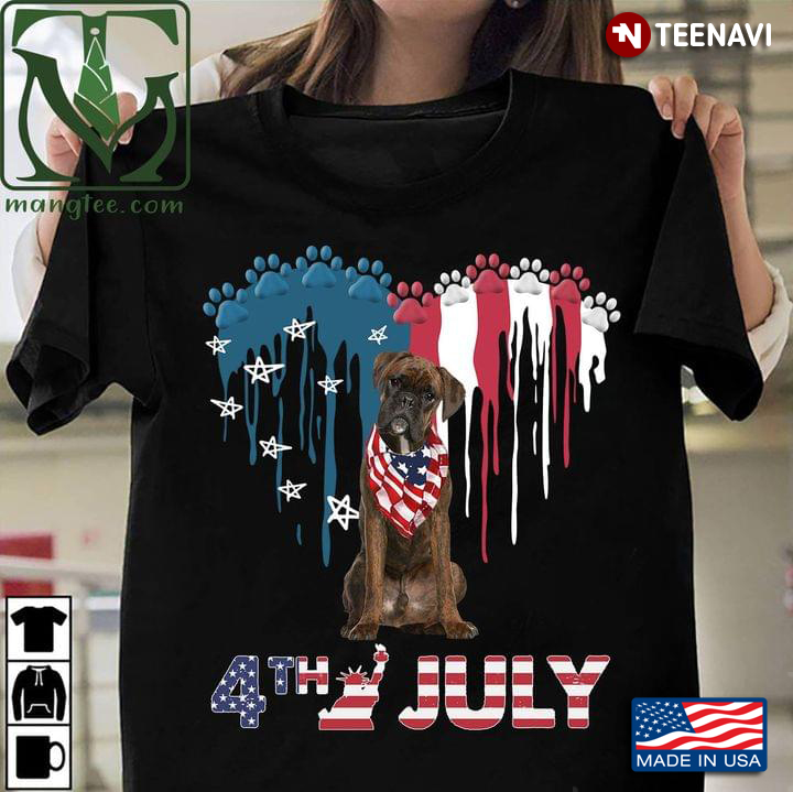 Nice German Boxer Puppy With Heart American Flag 4th Of July Happy Independence Day