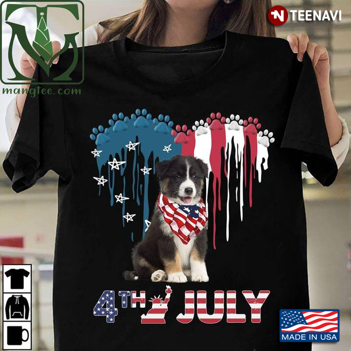 Shepherd Puppy With Heart American Flag 4th Of July Happy Independence Day