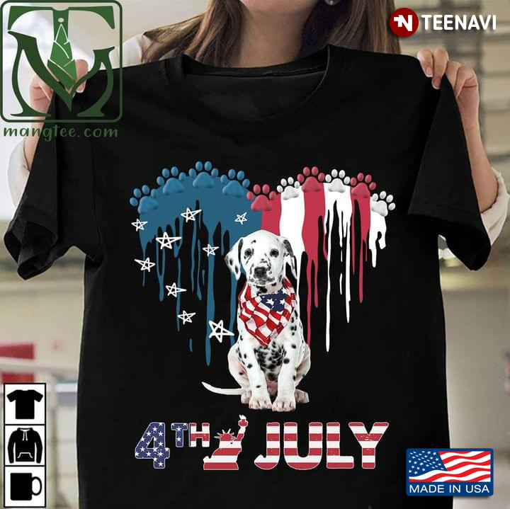 Dalmatian Puppy With Heart American Flag 4th Of July Happy Independence Day