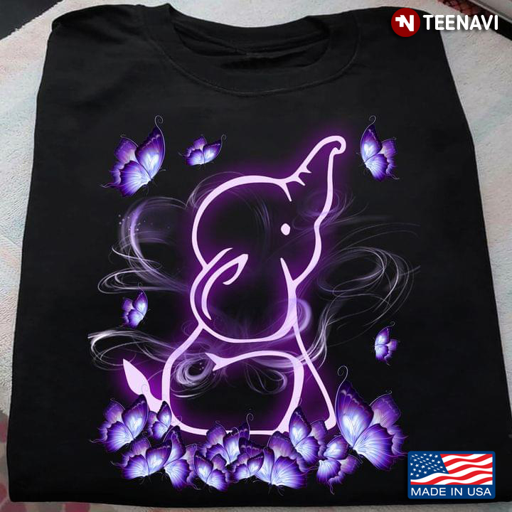 Magical Purple Elephant And Butterflies For Animal Lover