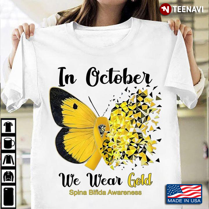 Butterfly In October We Wear Gold Spina Bifida Awareness