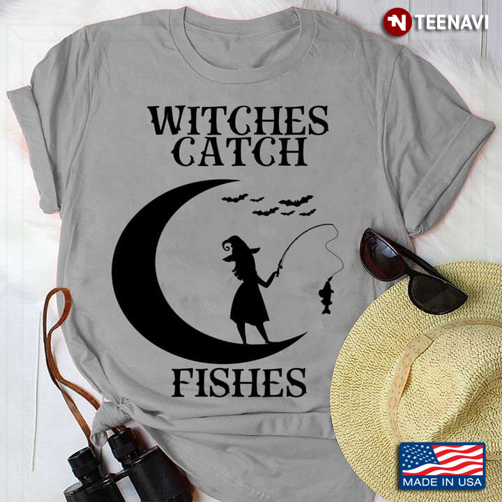 Witches Catch Fishes Happy Halloween Moon