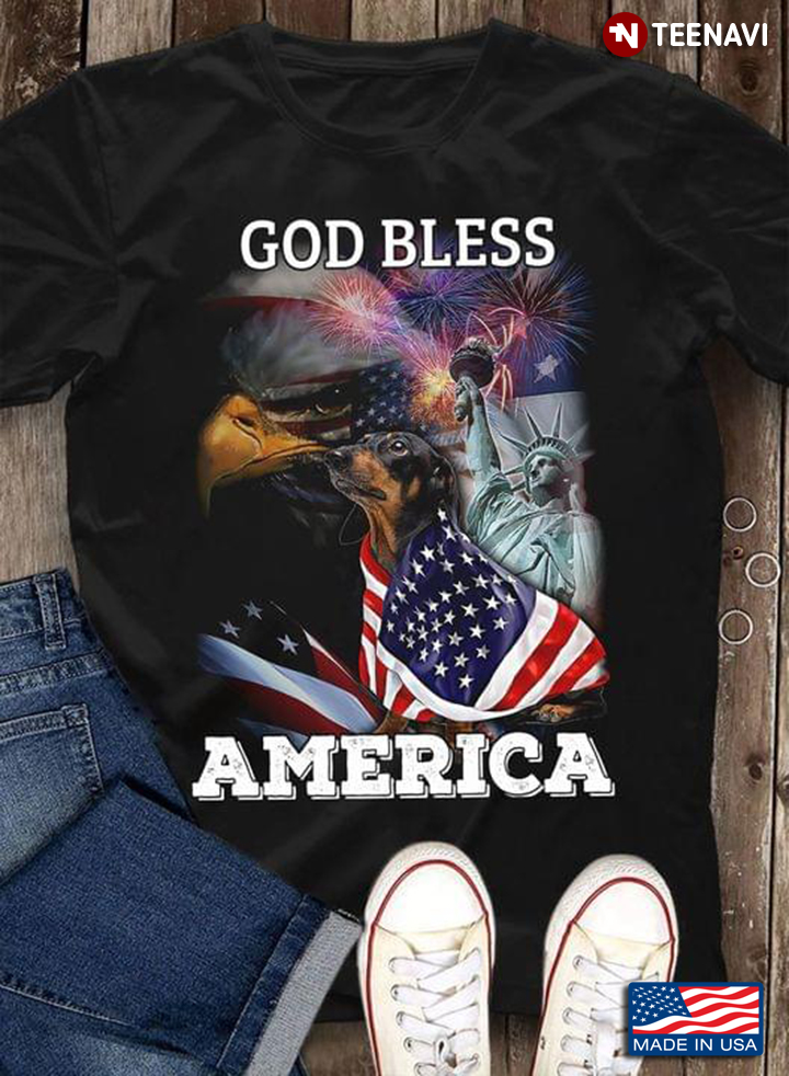 Dachshund God Bless America Flag Eagle And Firework