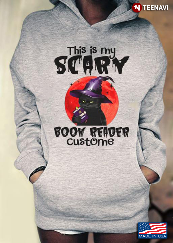 Witch Black Cat Reading Books Halloween This Is My Scary Book Reader Costume Red Moon
