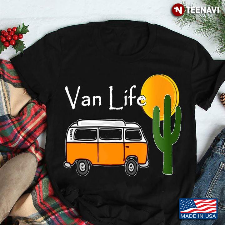 Van Life Vintage Camper Van Desert Cactus
