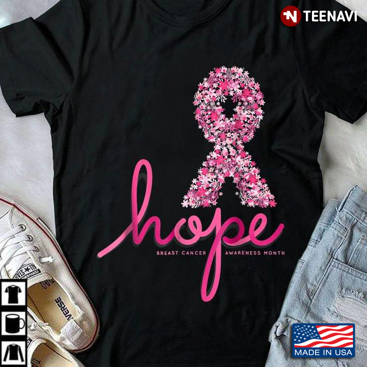Hope Breast Cancer Awareness Pink Flowers Ribbon