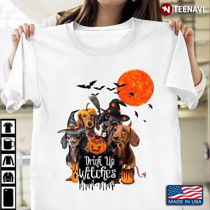 Drink Up Witches Halloween Drinking Witch Dachshunds Red Moon