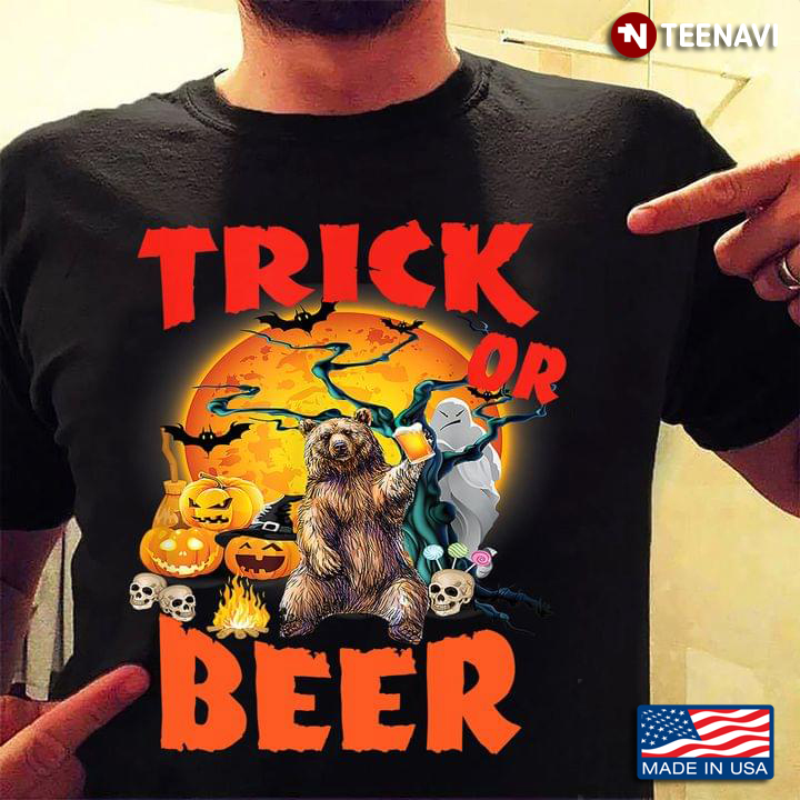 Trick Or Treat Bear Cheerful Drinking Beer Camping