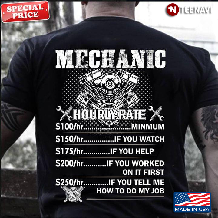 Funny Mechanic Hourly Rate – Graphic Design Back Version