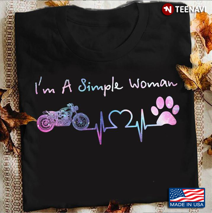 I’m A Simple Woman Motorcycle Heart Dogs Funny Love Paw Hologram