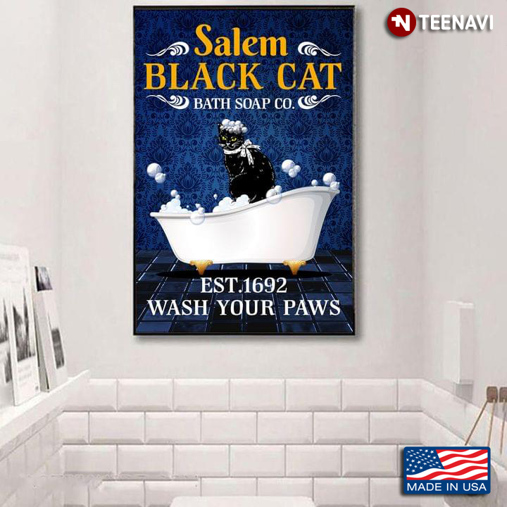 Vintage Black Cat Taking Bath In Bathtub Salem Black Cat & Bath Soap Co. Wash Your Paws