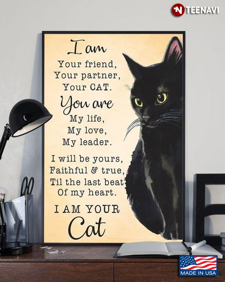 Vintage Black Cat Painting I Am Your Friend Your Partner Your Cat You Are My Life My Love My Leader