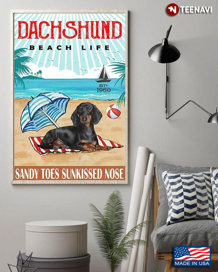 Vintage Dachshund Beach Life Sandy Toes Sunkissed Nose