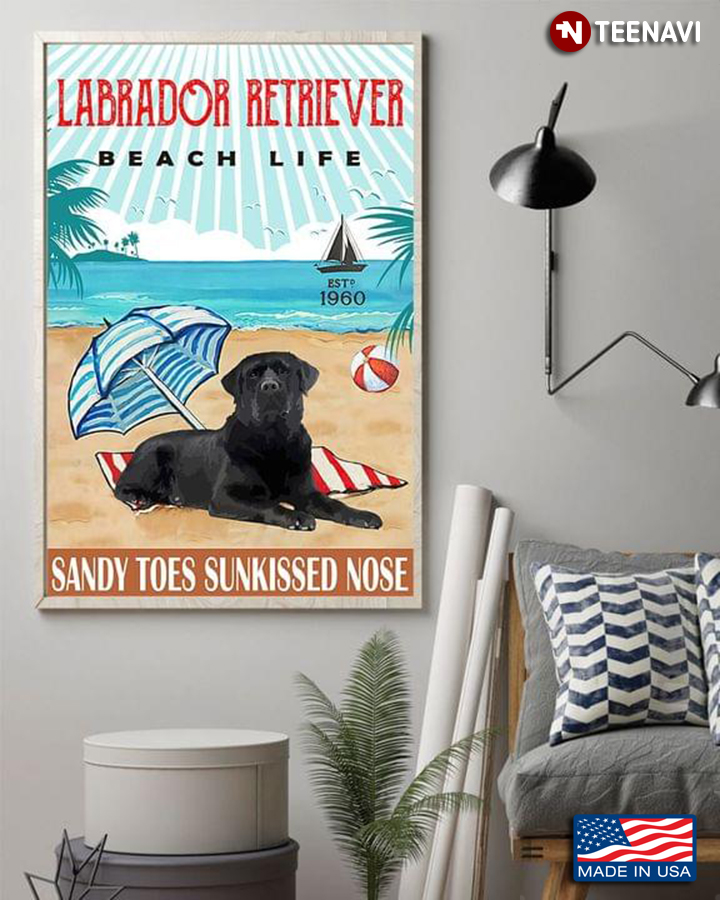 Vintage Black Labrador Retriever Beach Life Sandy Toes Sunkissed Nose