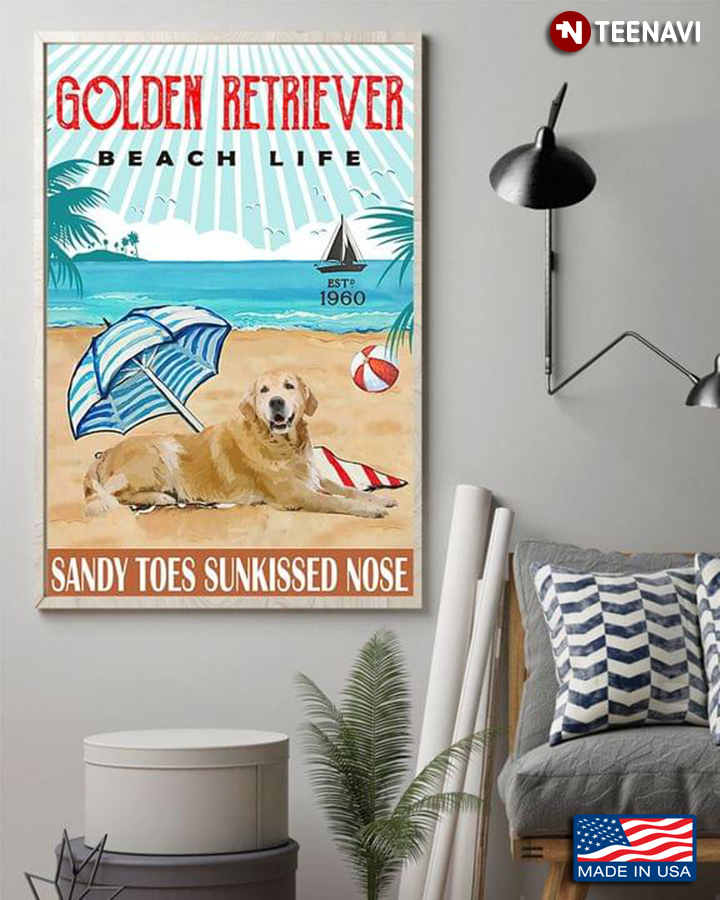 Vintage Golden Retriever Beach Life Sandy Toes Sunkissed Nose