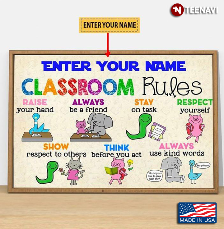 Vintage Customized Name Animal Classroom Rules Raise Your Hand Always Be A Friend Stay On Task Respect Yourself