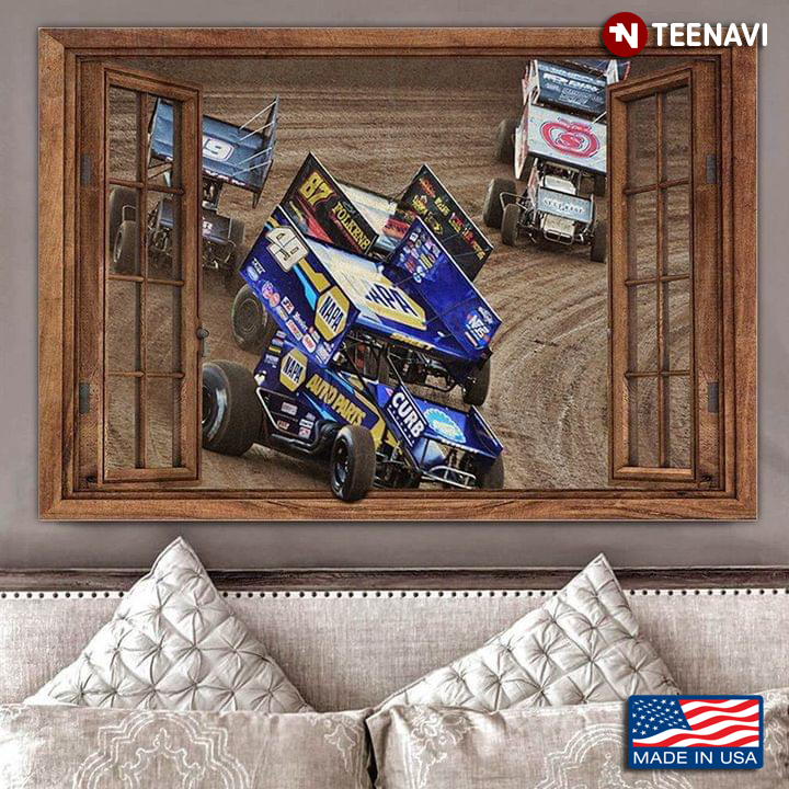 Vintage Window Frame With World Of Outlaws Sprint Car Racing
