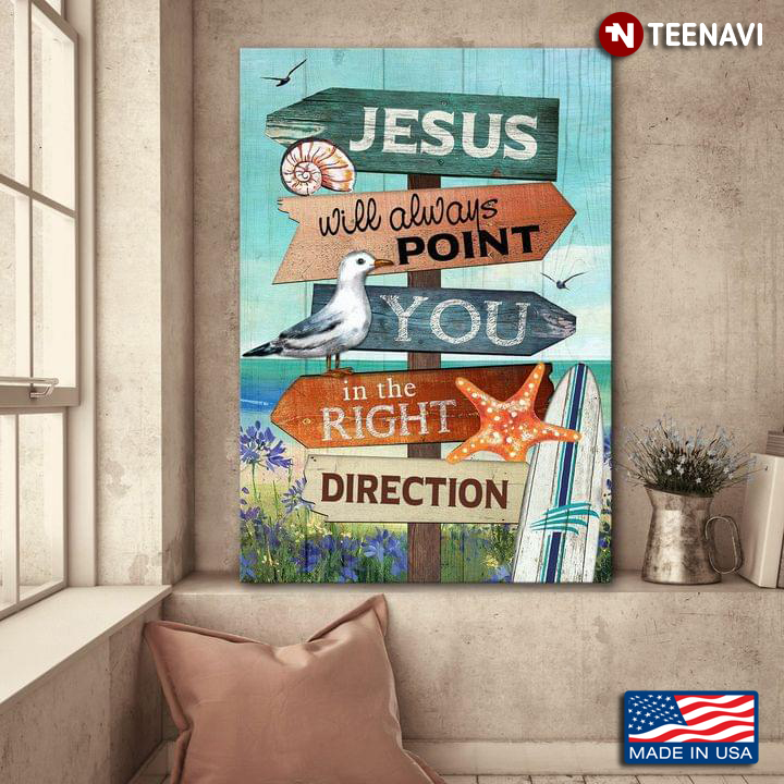 Vintage Colourful Wooden Direction Sign On Beach Jesus Will Always Point You In The Right Direction