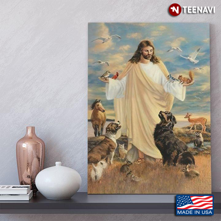 Jesus Christ Surrounded By Animals Painting