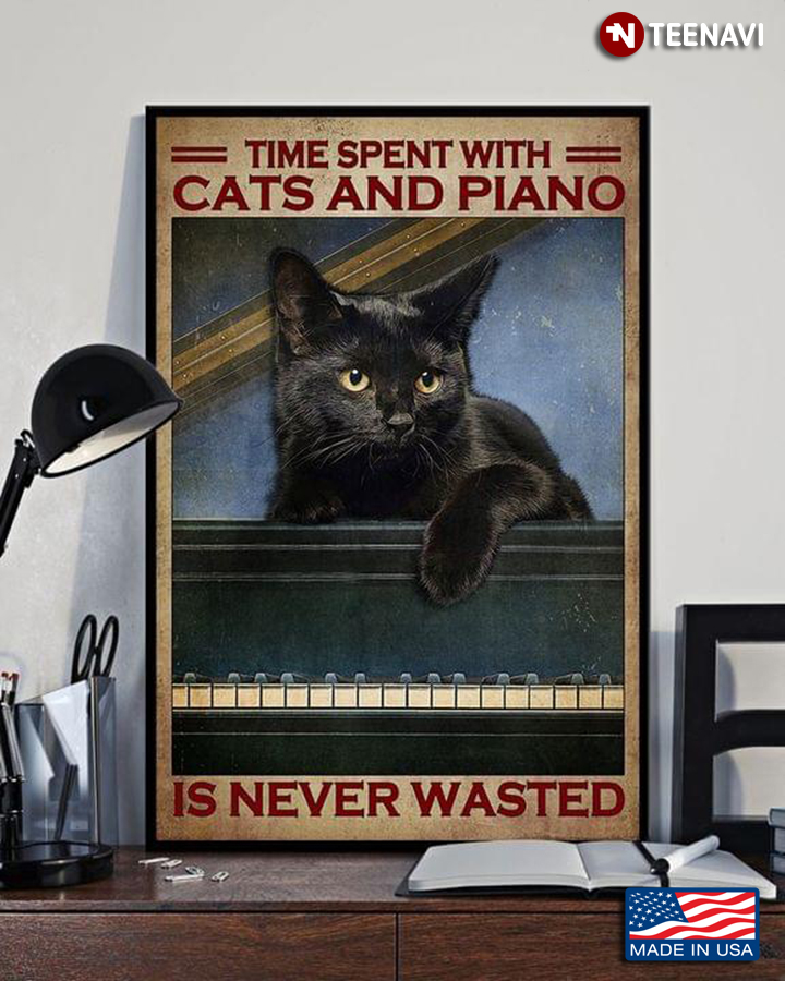 Vintage Black Cat On Top Of Piano Time Spent With Cats And Piano Is Never Wasted