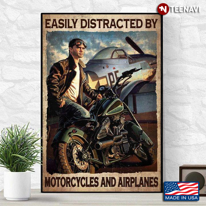 Vintage Easily Distracted By Motorcycles And Airplanes