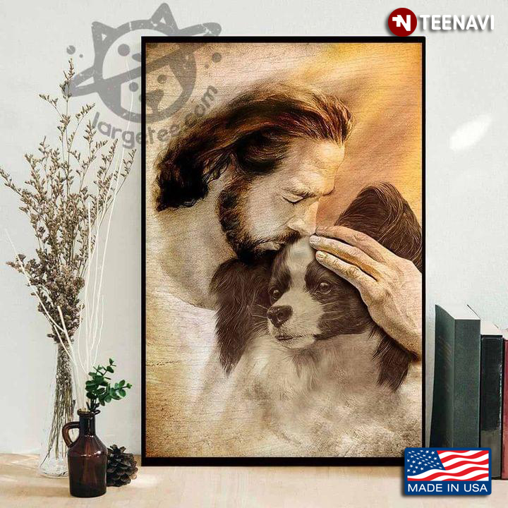 Vintage Jesus Christ Kissing American Papillon Dog